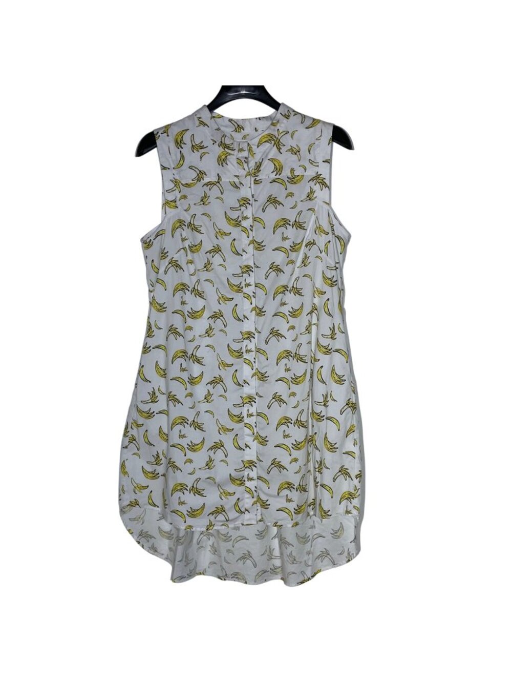 Milly Banana Fruit Pattern Button Up Shirt Dress Sz LG Resort Vacation Cotton